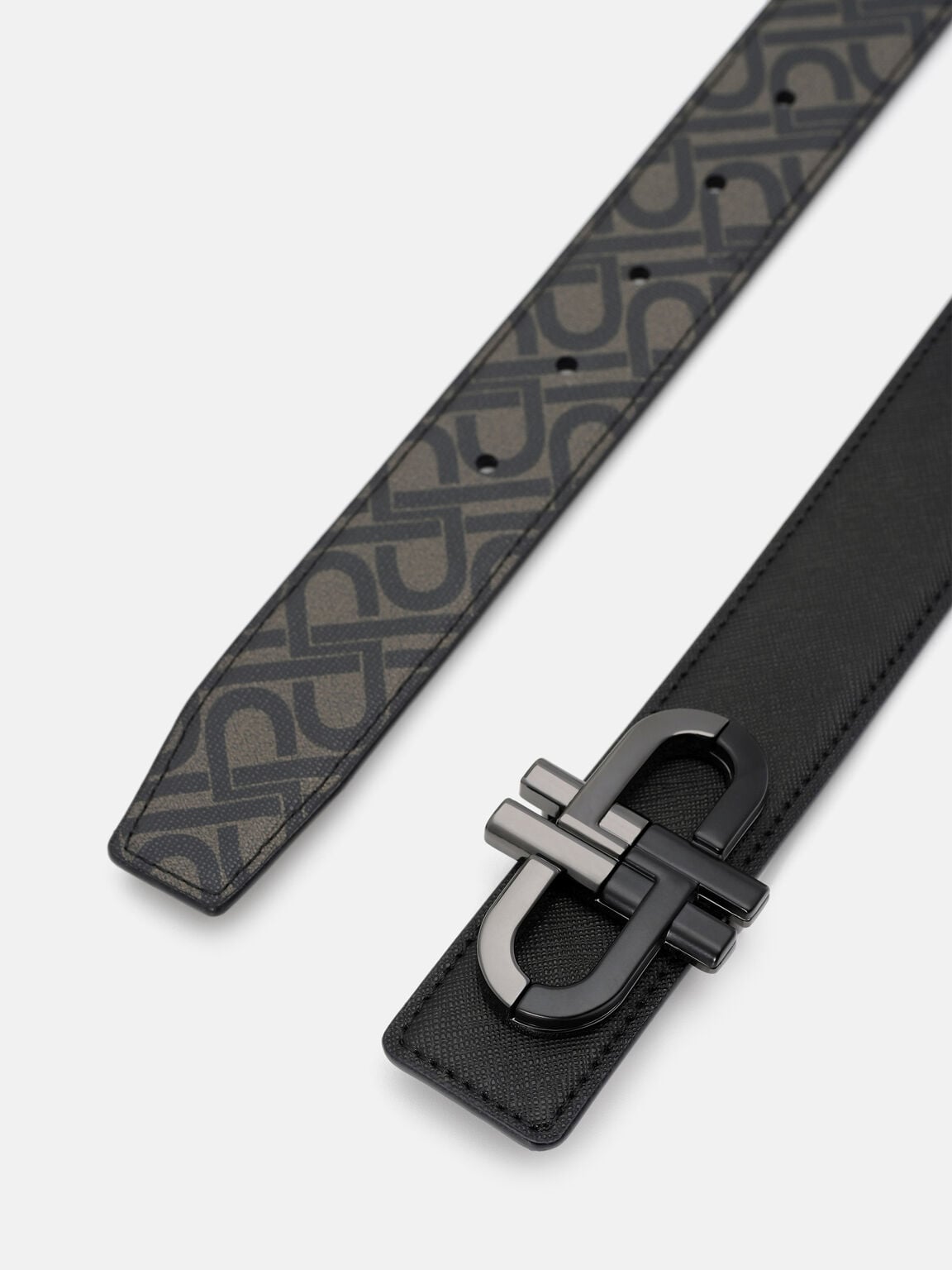 Saffiano Leather Reversible Tang Belt, Black Saffiano, hi-res