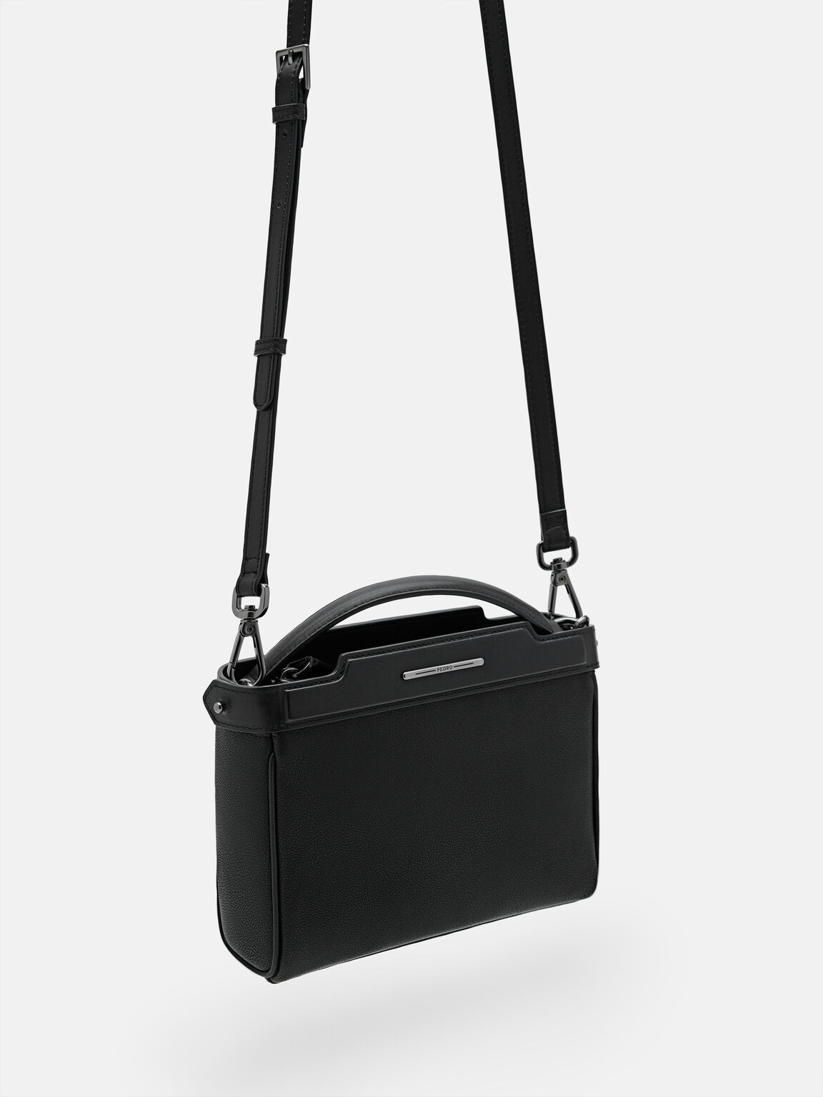 Túi đeo chéo phom vuông Leather Structured, Đen, hi-res
