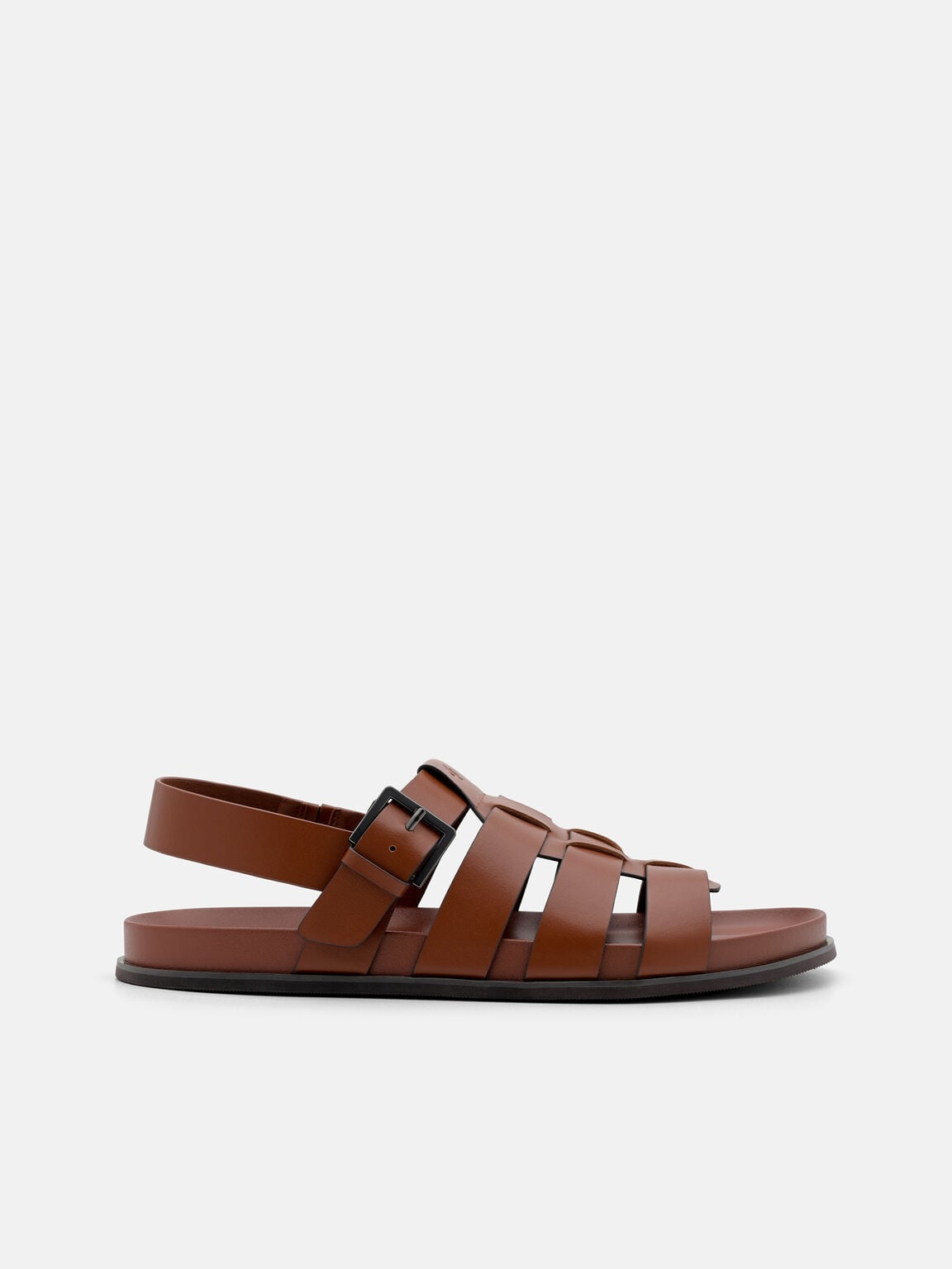 Gi&agrave;y sandals đế bệt Leather Caged, Rượu Cognac, hi-res