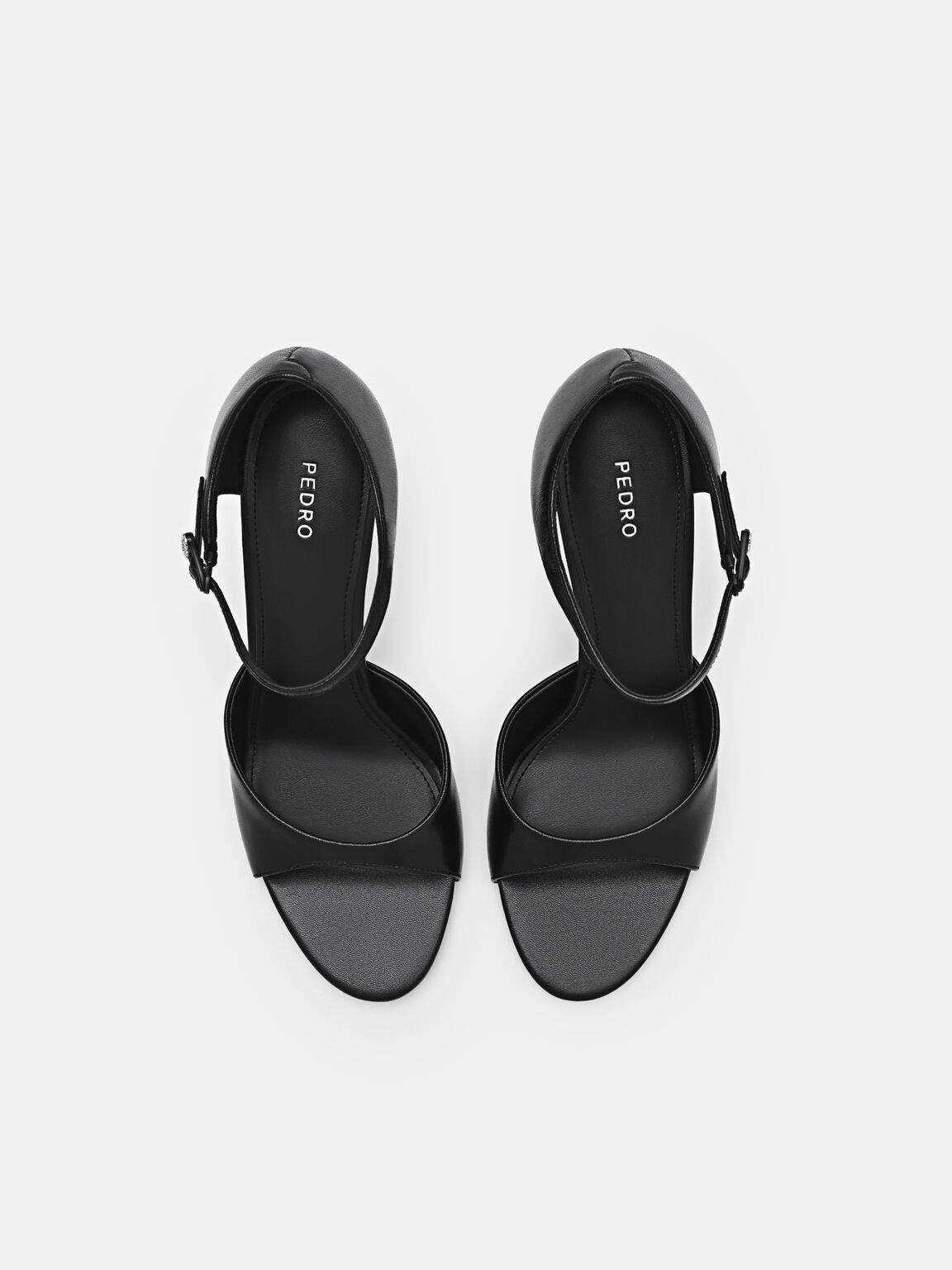 Giày sandals cao gót mũi tròn Leather, Đen, hi-res