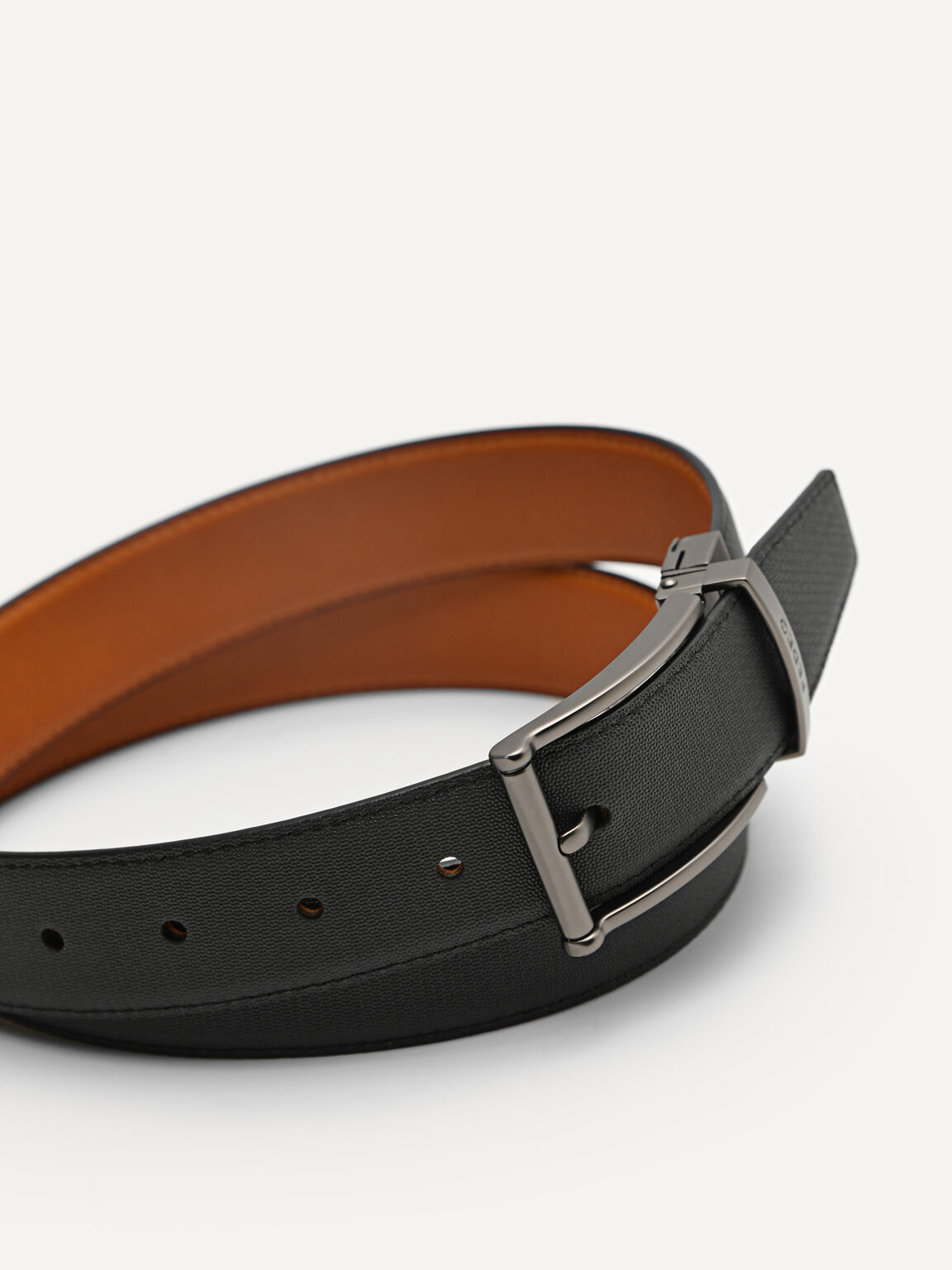 Leather Reversible Pin Belt, Black, hi-res