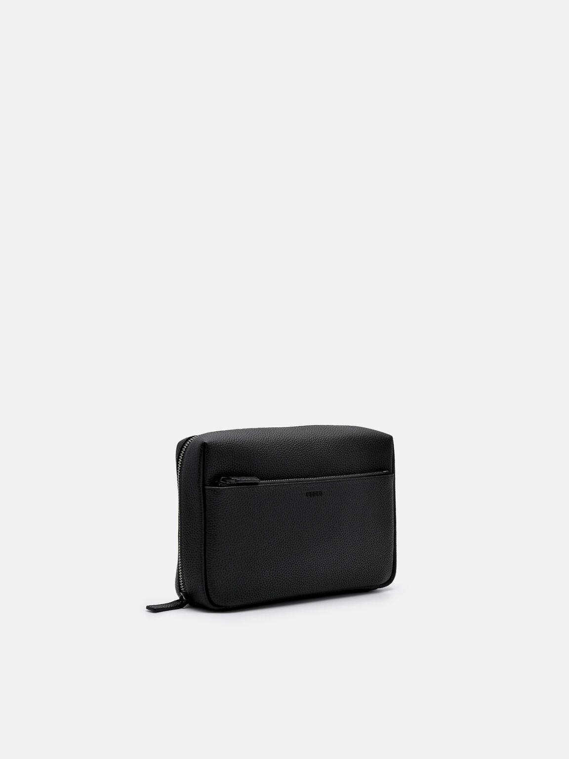 Embossed Leather Pouch, Black, hi-res