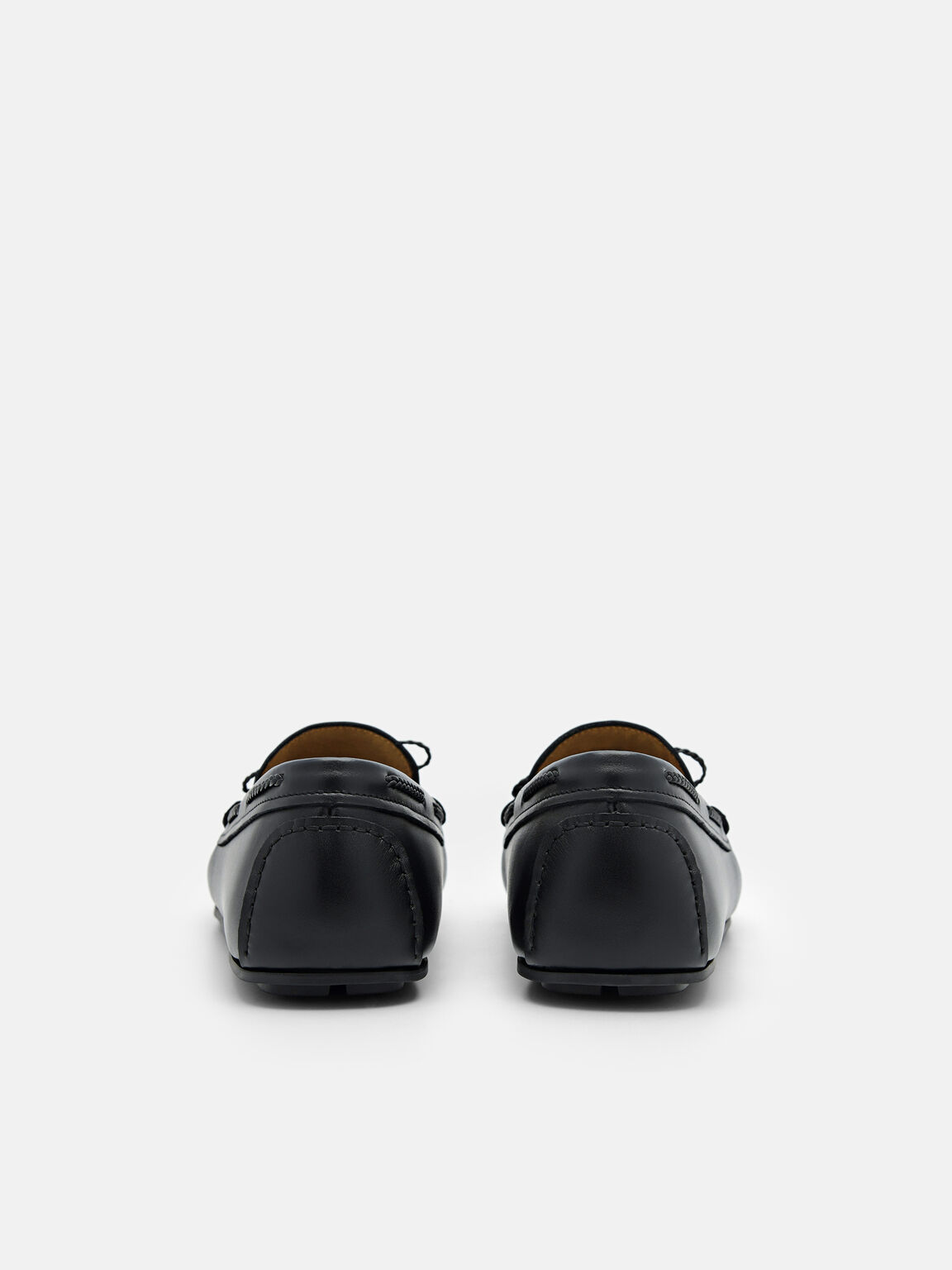 Leather Bow Driving Shoes, Black, hi-res