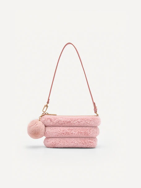 Padded Pouch with Fur Charm, Blush, hi-res