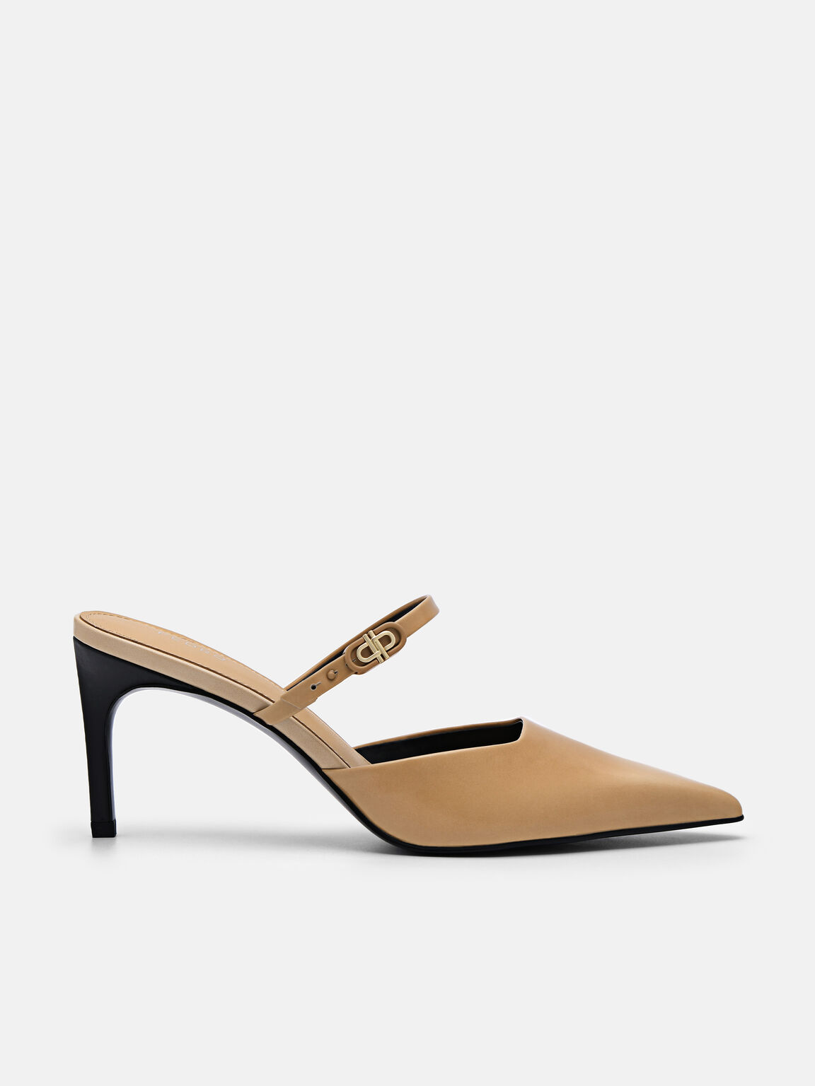 Giày mules cao gót Icon Leather, Nude