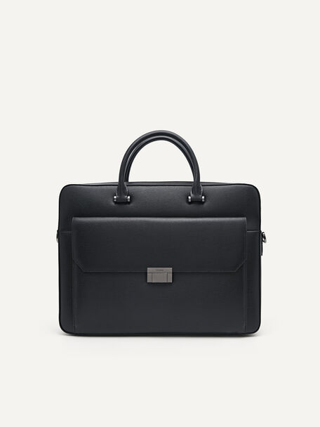 Henry Textured Leather Briefcase, Black, hi-res