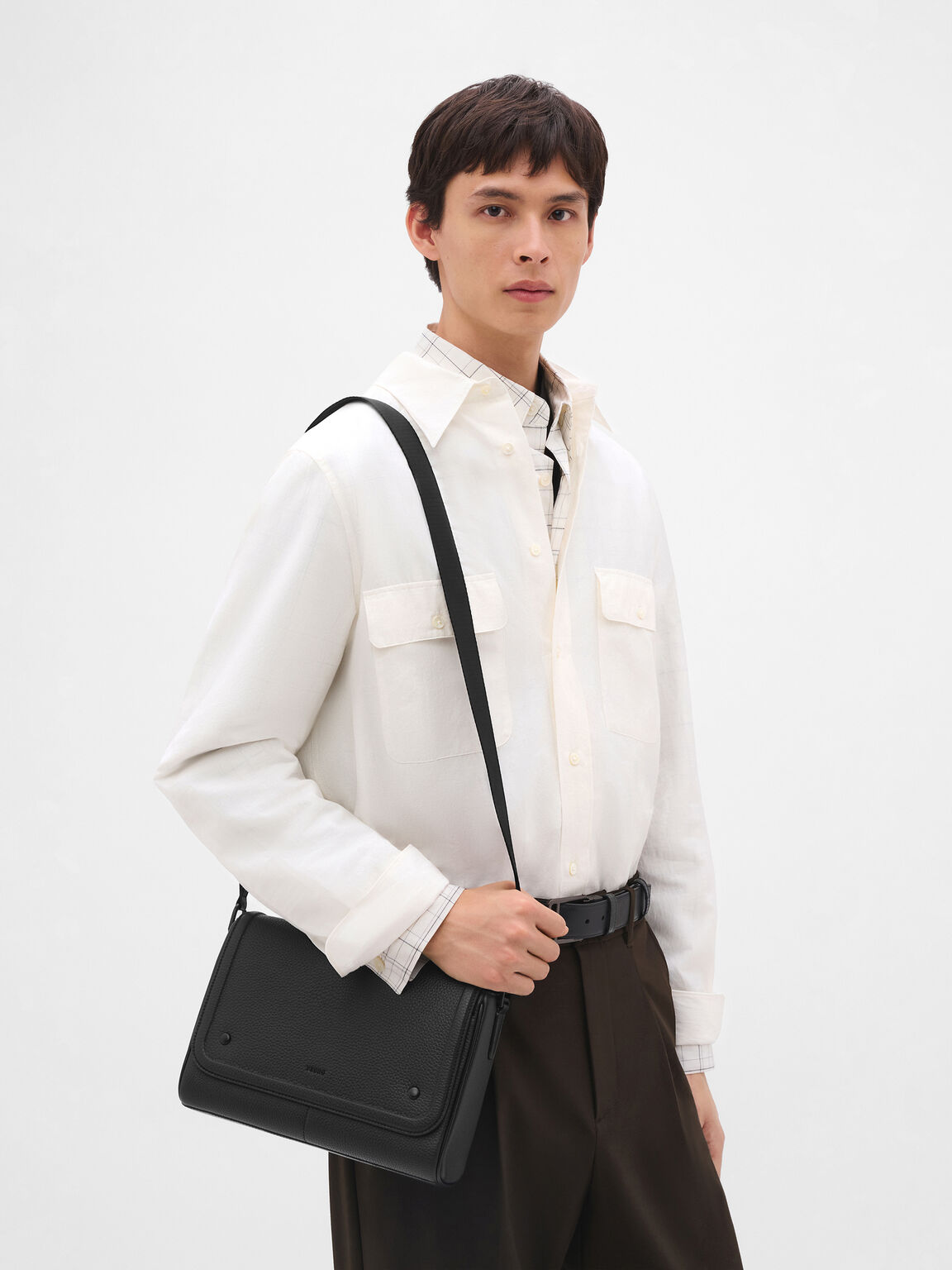 Patrice Tumbled Leather Messenger Bag, Black Tumble, hi-res