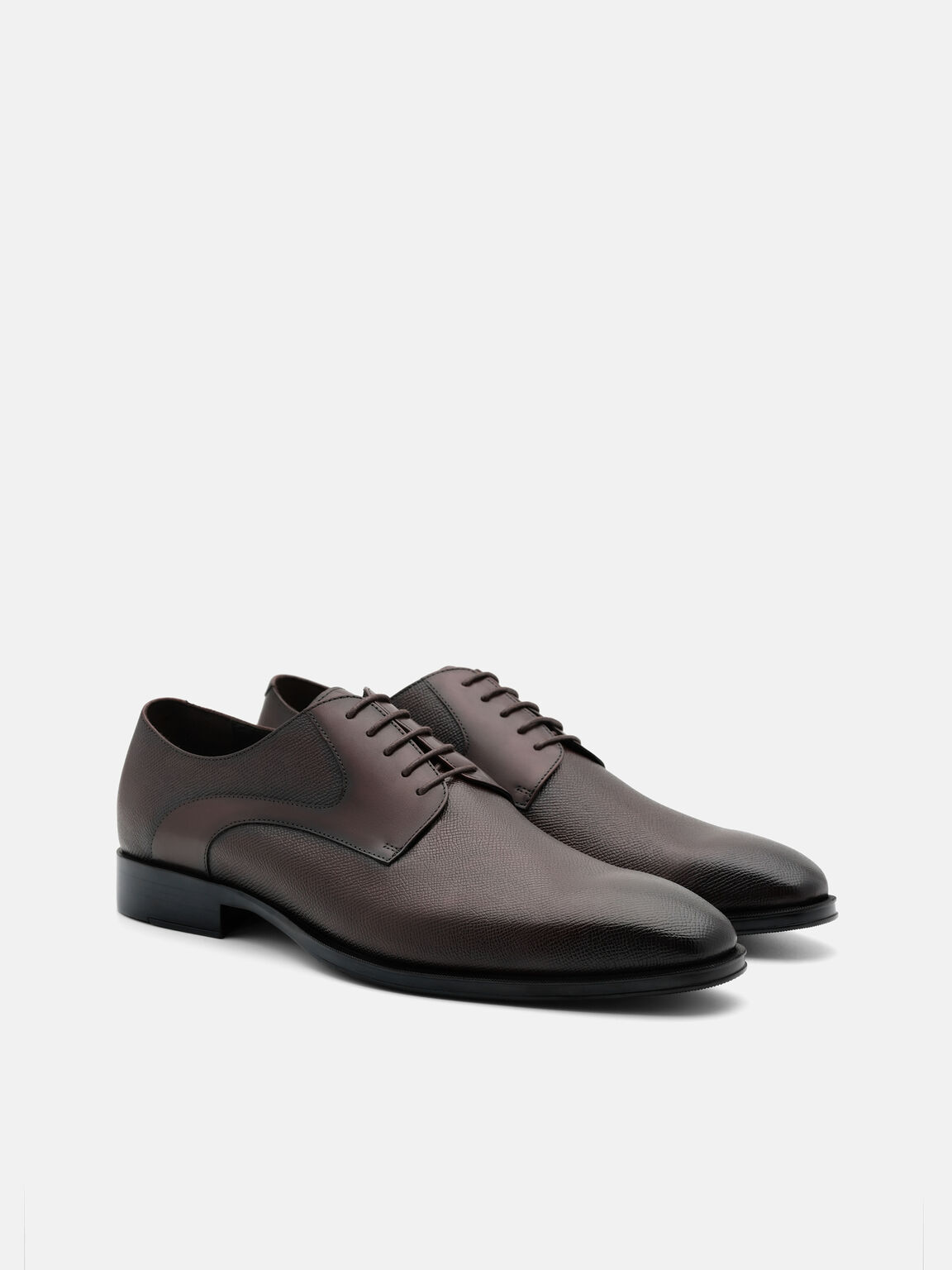 Saffiano Leather Derby Shoes, Dark Brown Embossed, hi-res