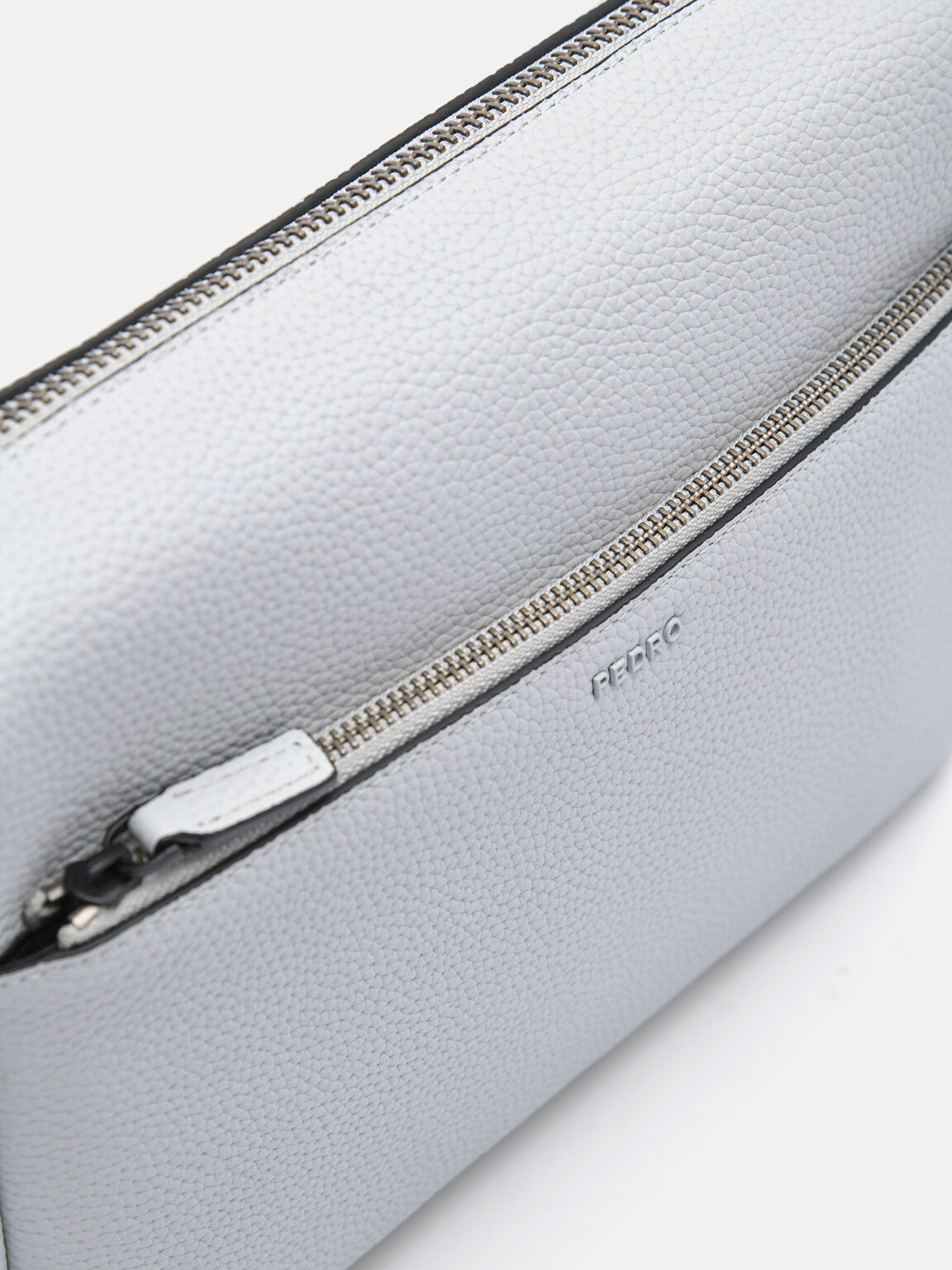 Embossed Leather Pouch, Light Grey, hi-res