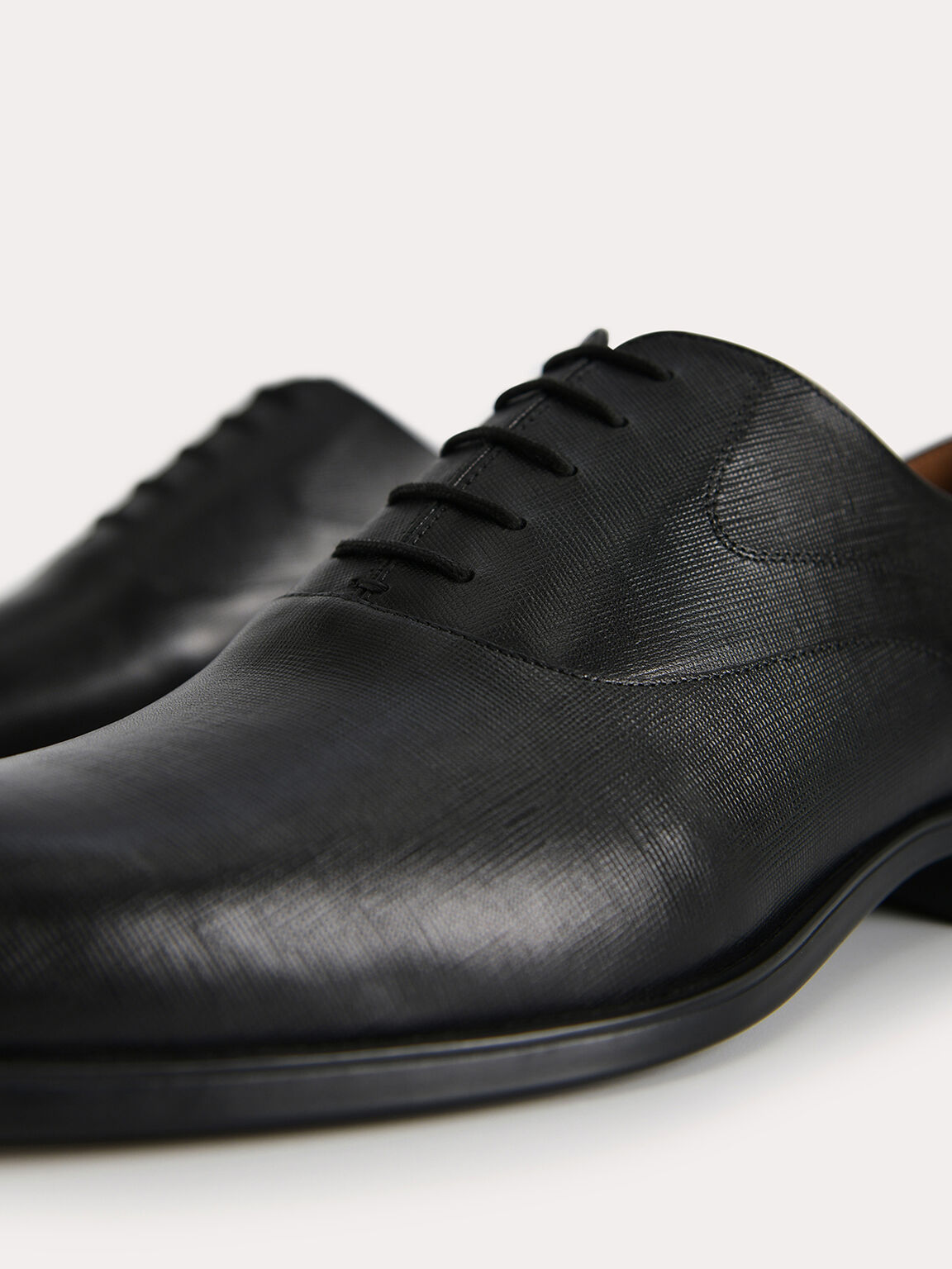 Textured Leather Oxfords, Black, hi-res