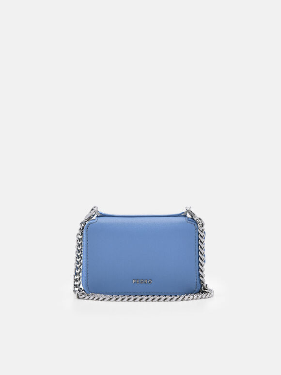 Chain Leather Wallet, Blue, hi-res