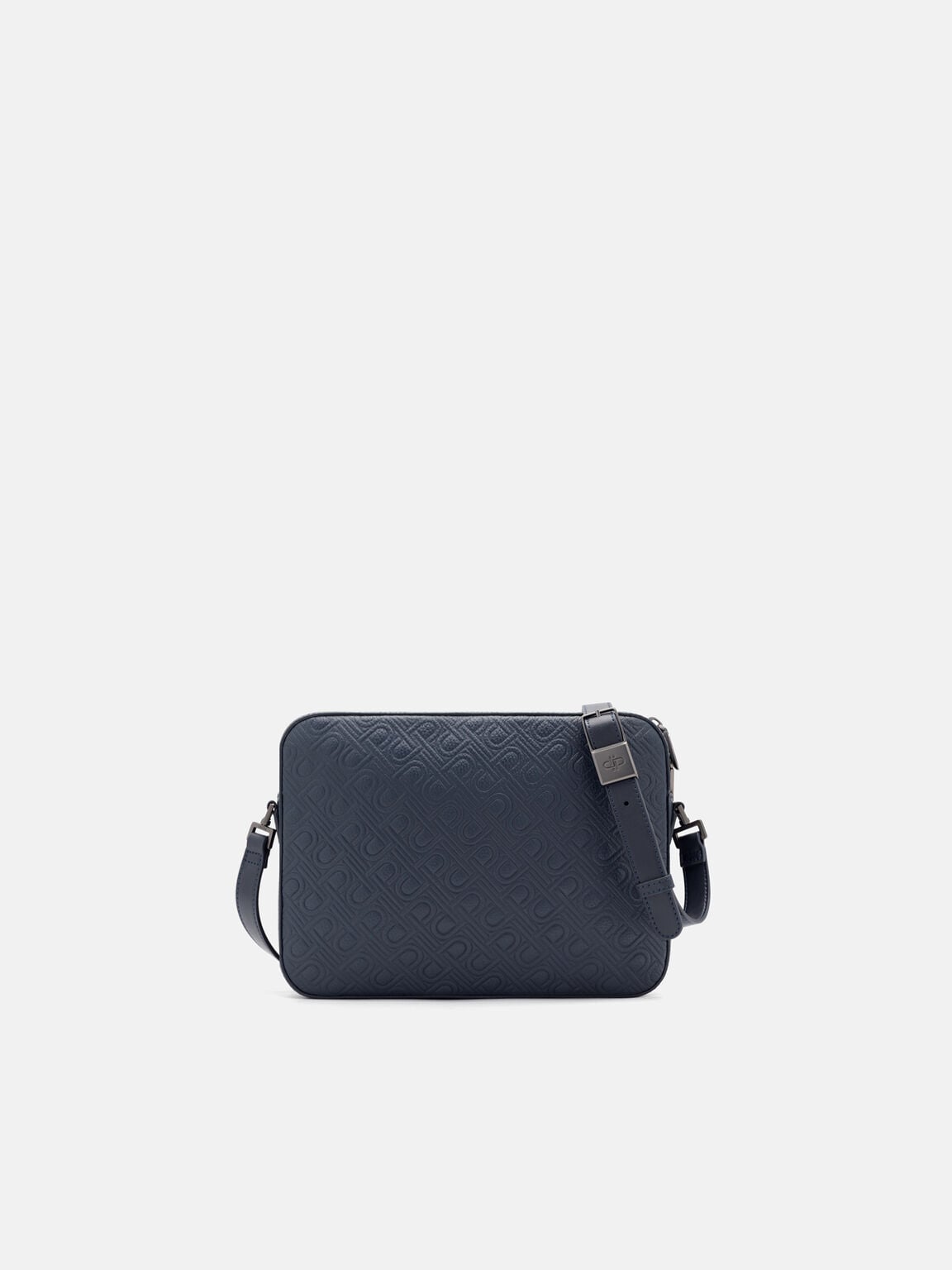 Leather Crossbody Bag, Navy Embossed, hi-res