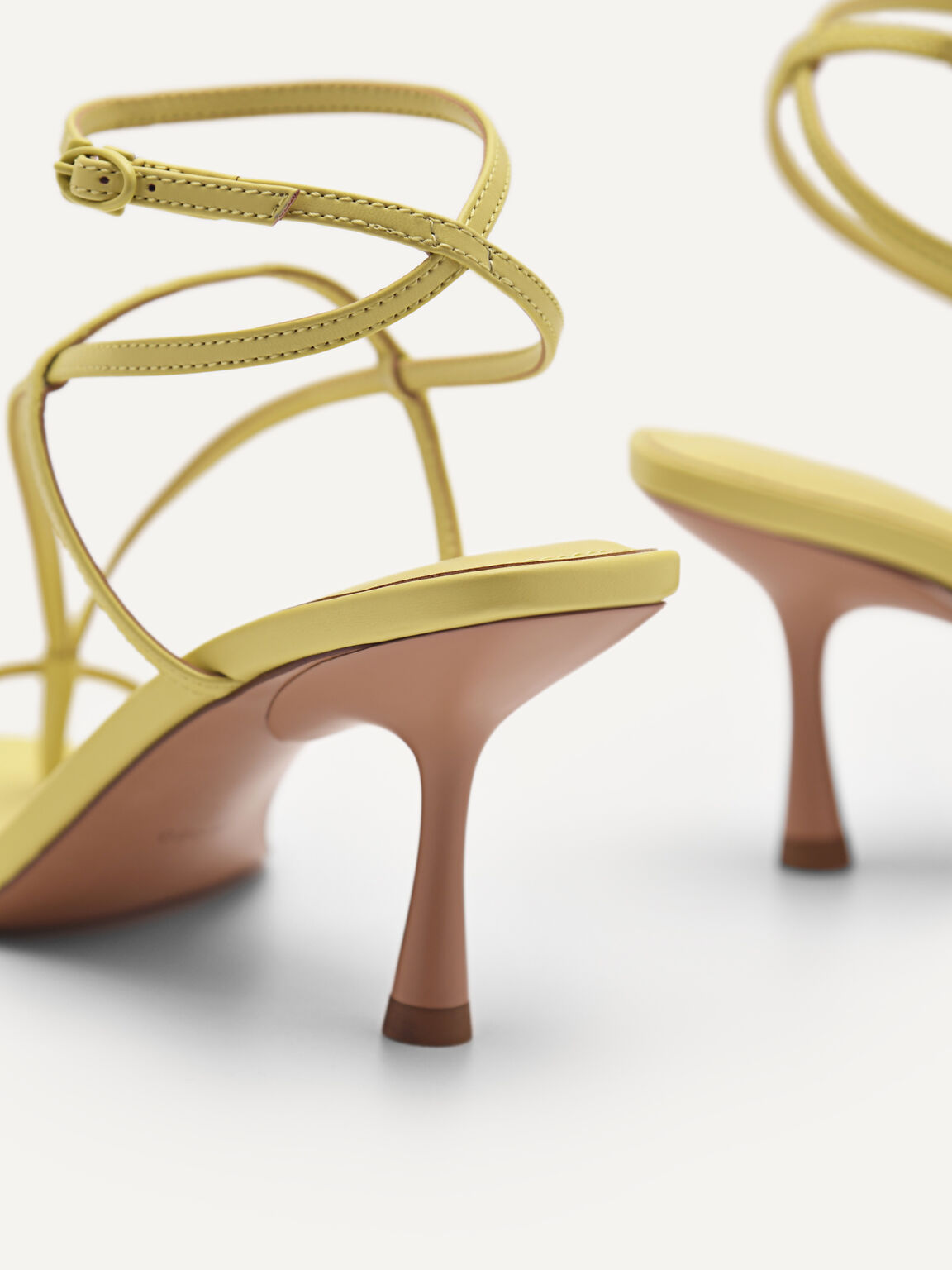 Giày sandals cao gót mũi vuông quai mảnh tính, Vàng, hi-res