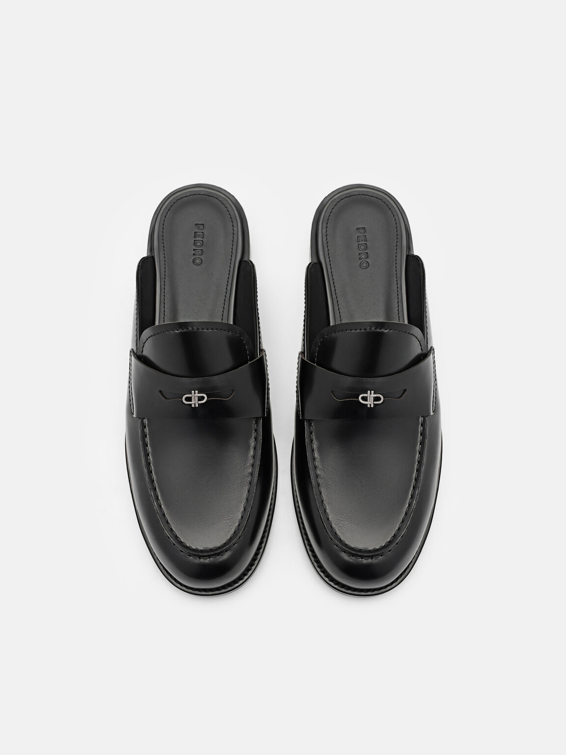 Gi&agrave;y mules đế thấp Mackenzie Leather, Đen, hi-res