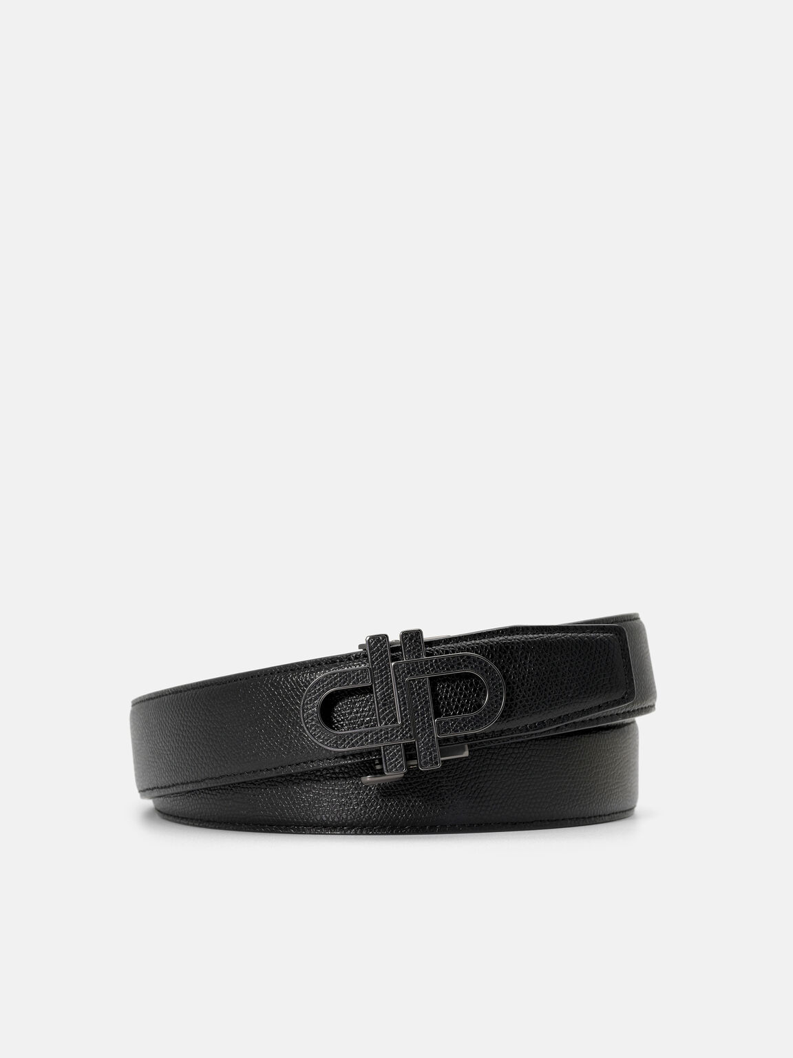 Thắt lưng bản vừa Leather Automatic, Đen dập v&acirc;n, hi-res