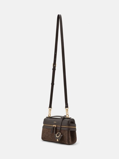Alyssa Leather Shoulder Bag, Dark Brown Fabric, hi-res