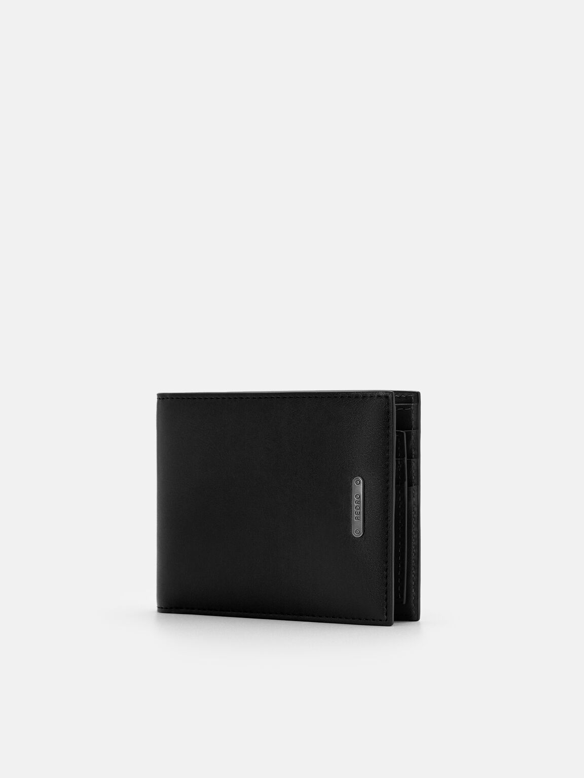 V&iacute; ngắn gập đ&ocirc;i Leather, Đen, hi-res