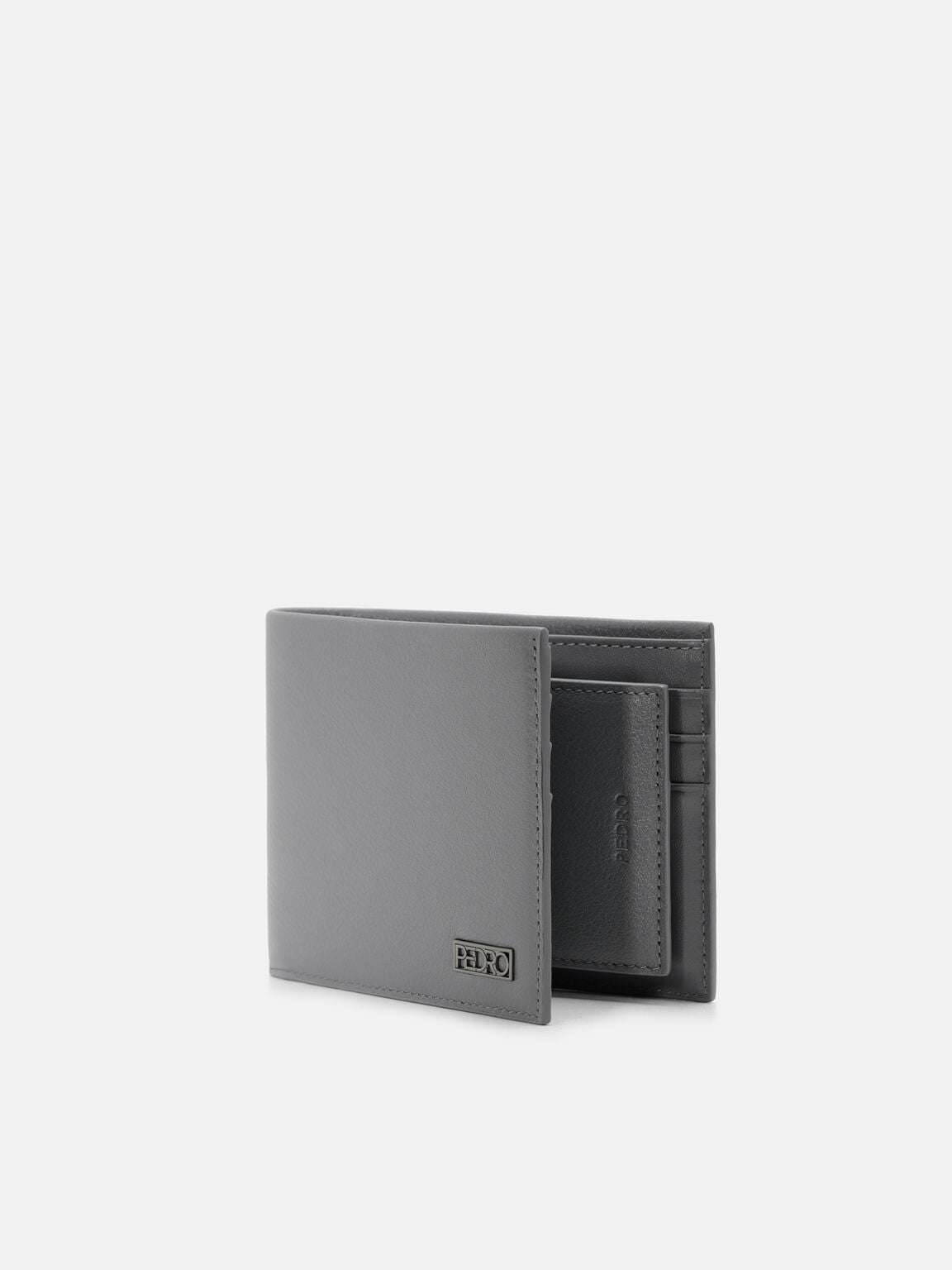 Embossed Leather Bi-Fold Wallet with Insert, Grey Tumble, hi-res