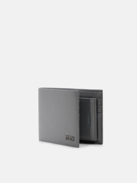 Embossed Leather Bi-Fold Wallet with Insert, Grey Tumble, hi-res