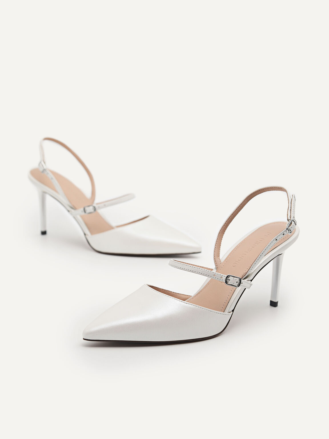 Maia Pearlized Effect Leather Slingback Pumps, Chalk, hi-res
