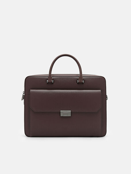 Henry Textured Leather Briefcase, Dark Brown, hi-res