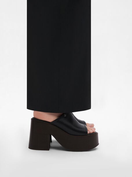 Estella Leather Platform Wedge Sandals, Black, hi-res