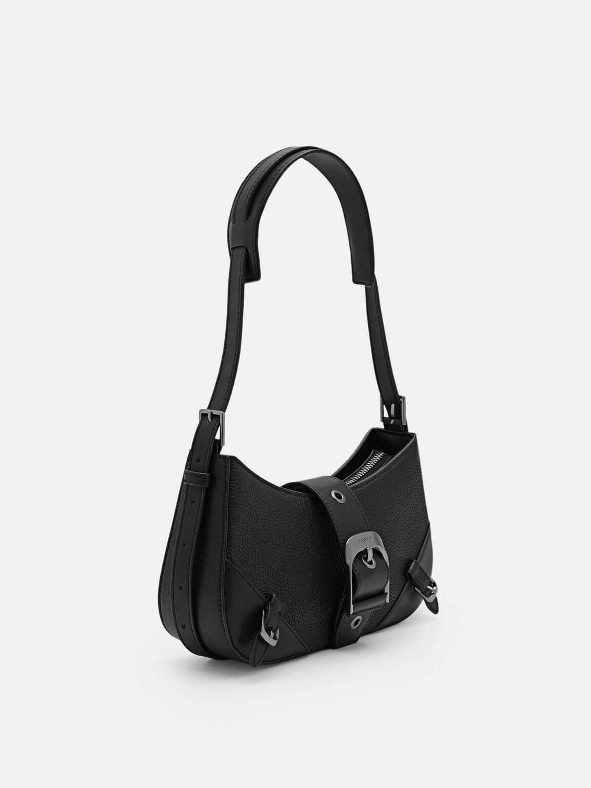 Helix Leather Shoulder Bag, Black, hi-res