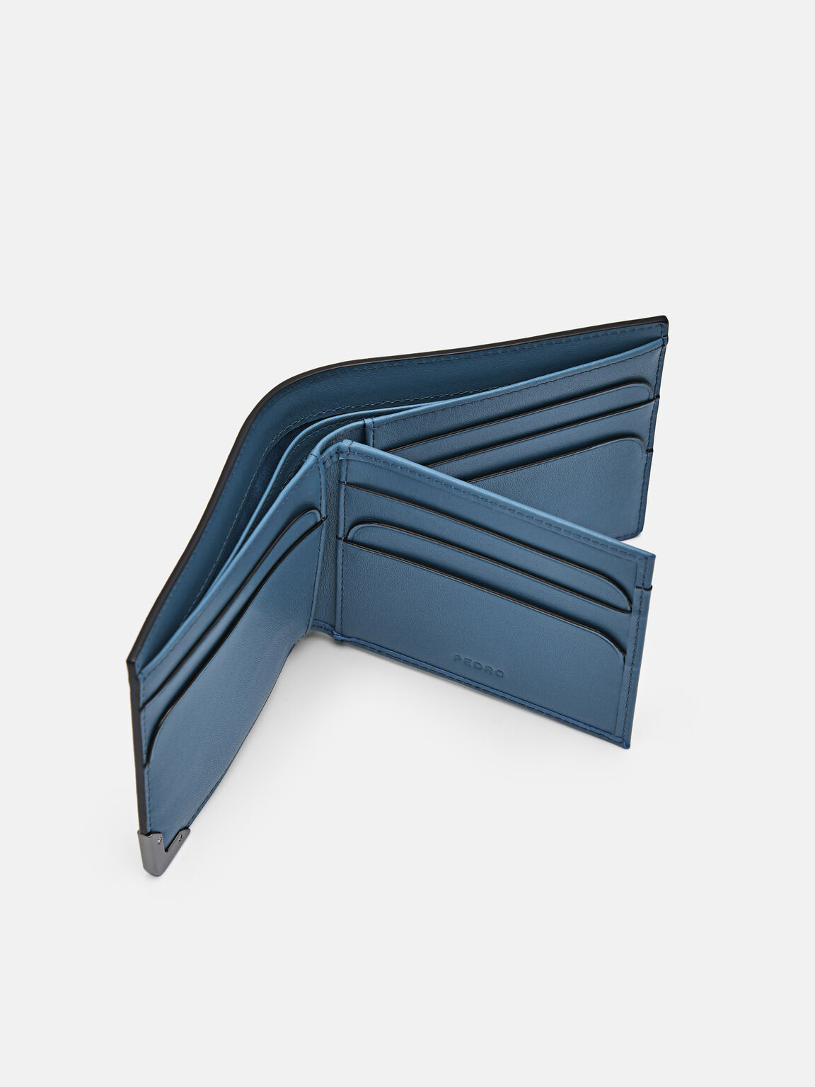 Leather Bi-Fold Flip Wallet, Cyan, hi-res