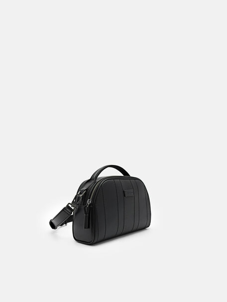 Túi đeo chéo hình thang bo tròn Textured, Đen, hi-res