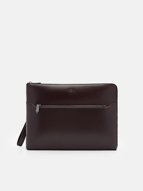 Túi đeo chéo phom chữ nhật Icon Leather Portfolio, Nâu Đậm, hi-res