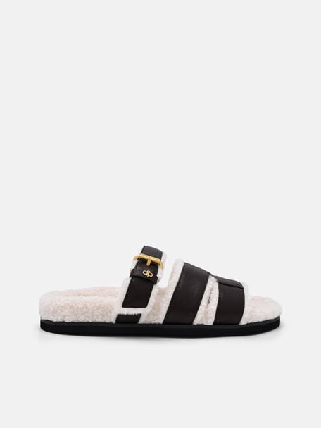 D&eacute;p quai ngang Iza Faux Shearling, Dark Brown Fur, hi-res