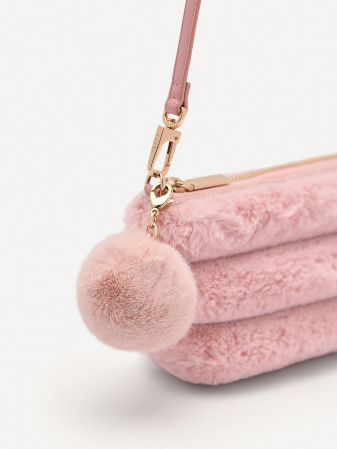 Padded Pouch with Fur Charm, Blush, hi-res