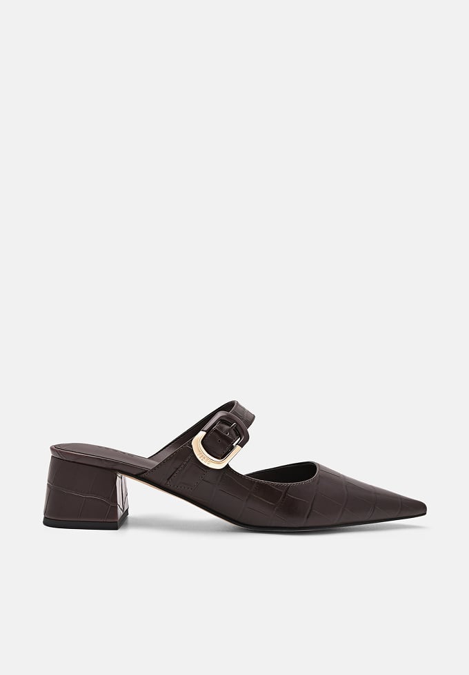 Bridget Embossed Leather Heel Mules