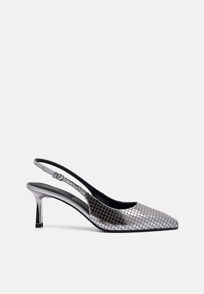 Metallic Leather Slingback Heel Pumps