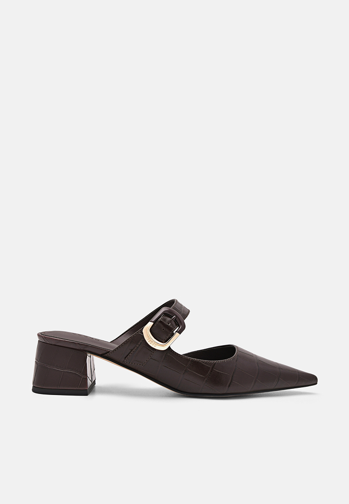 Bridget Embossed Leather Heel Mules
