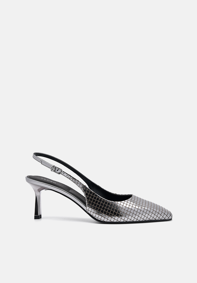 Metallic Leather Slingback Heel Pumps