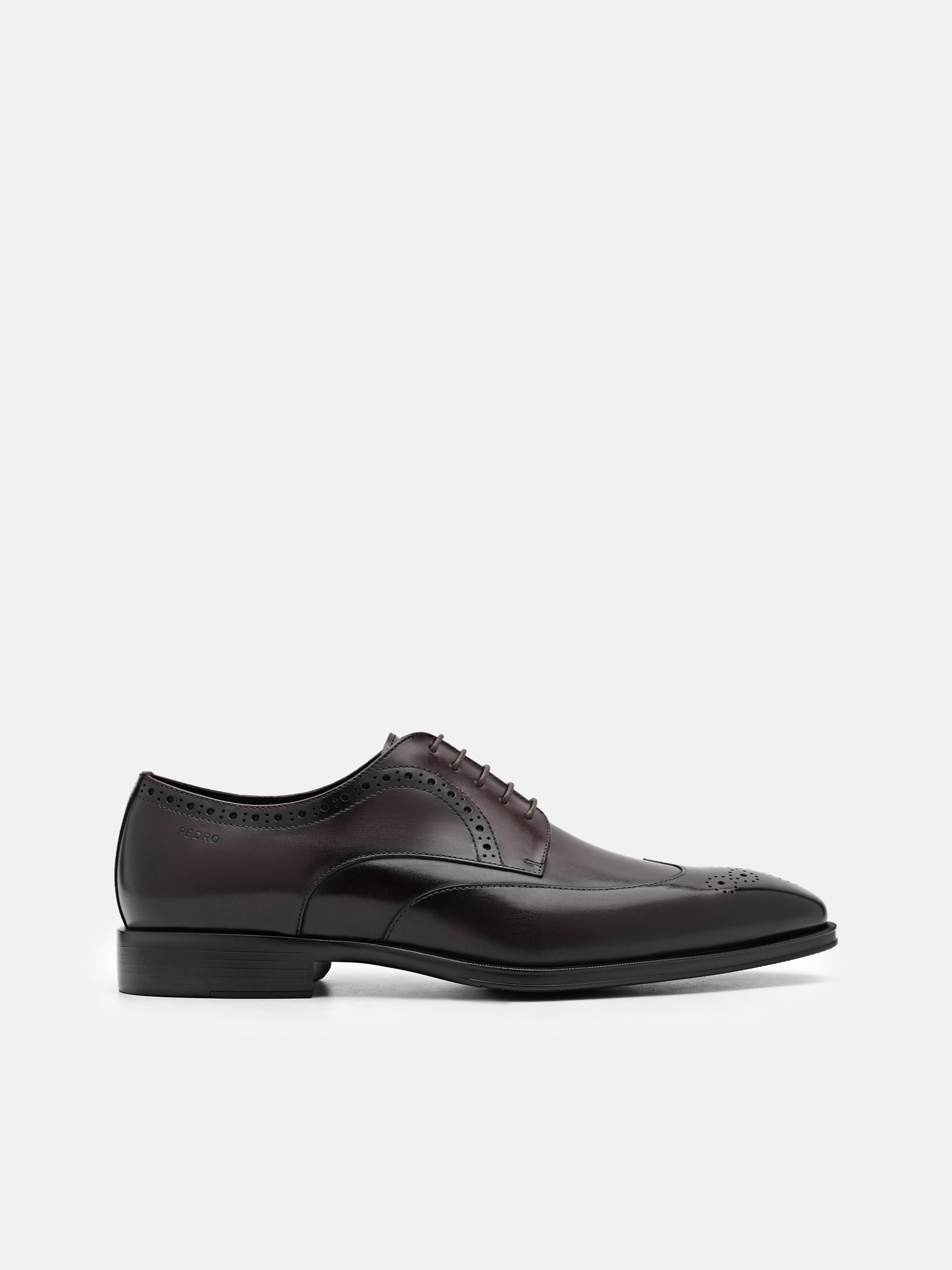 Dark Brown Leather Wingtip Derby Shoes - PEDRO US