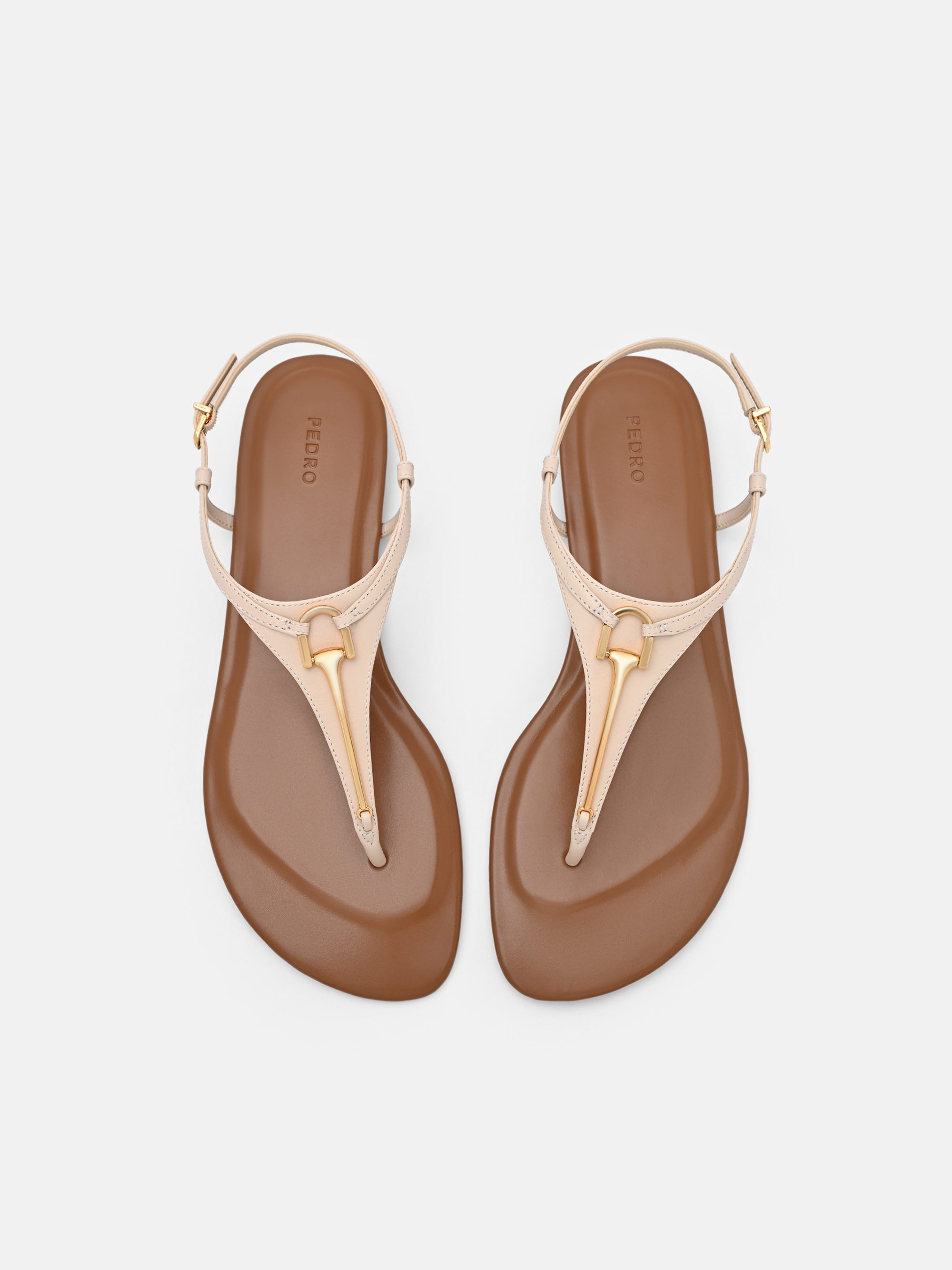 Beige Leather T-Bar Sandals - PEDRO OM