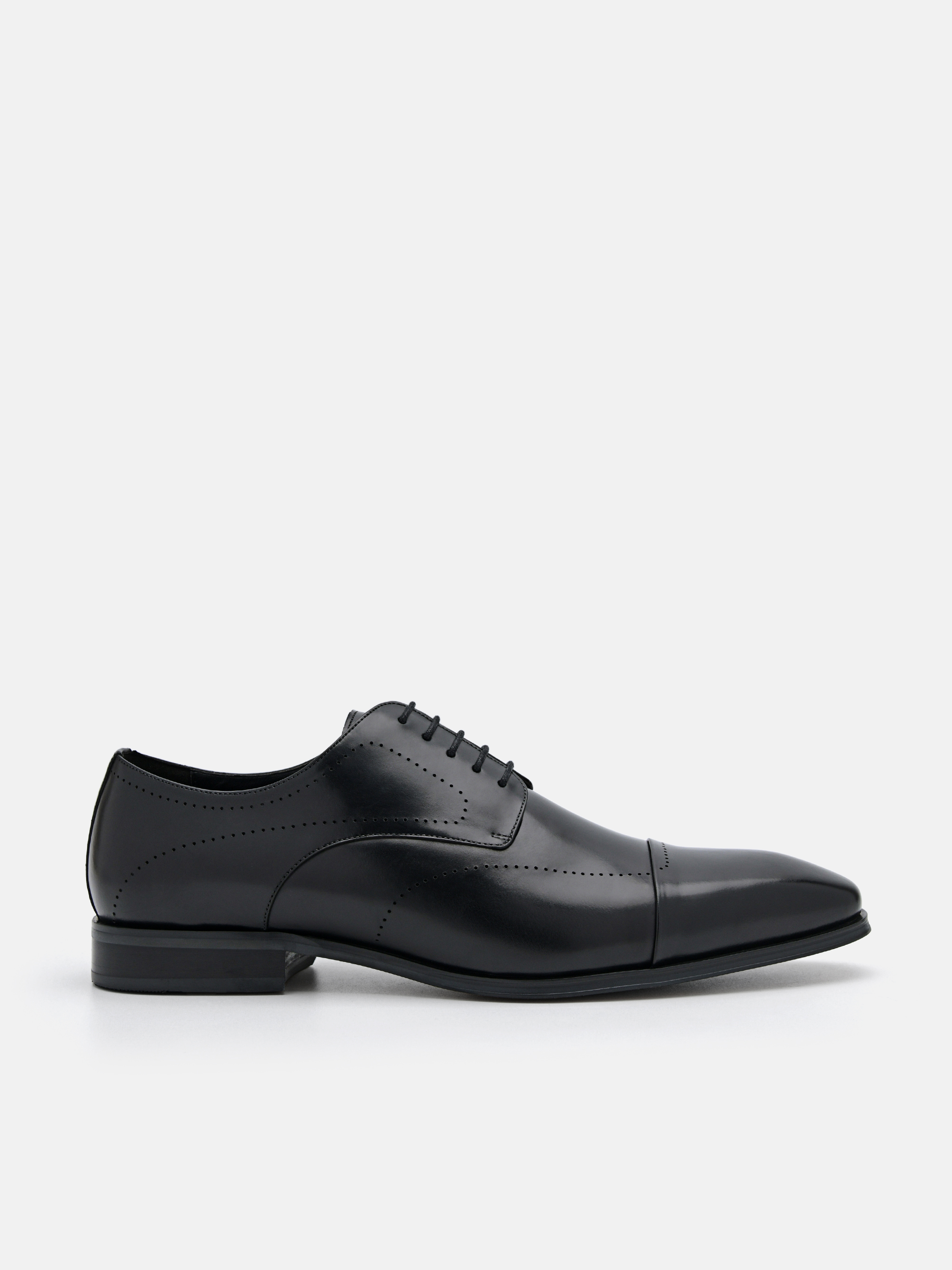 Black Leather Brogue Derby Shoes - PEDRO SG