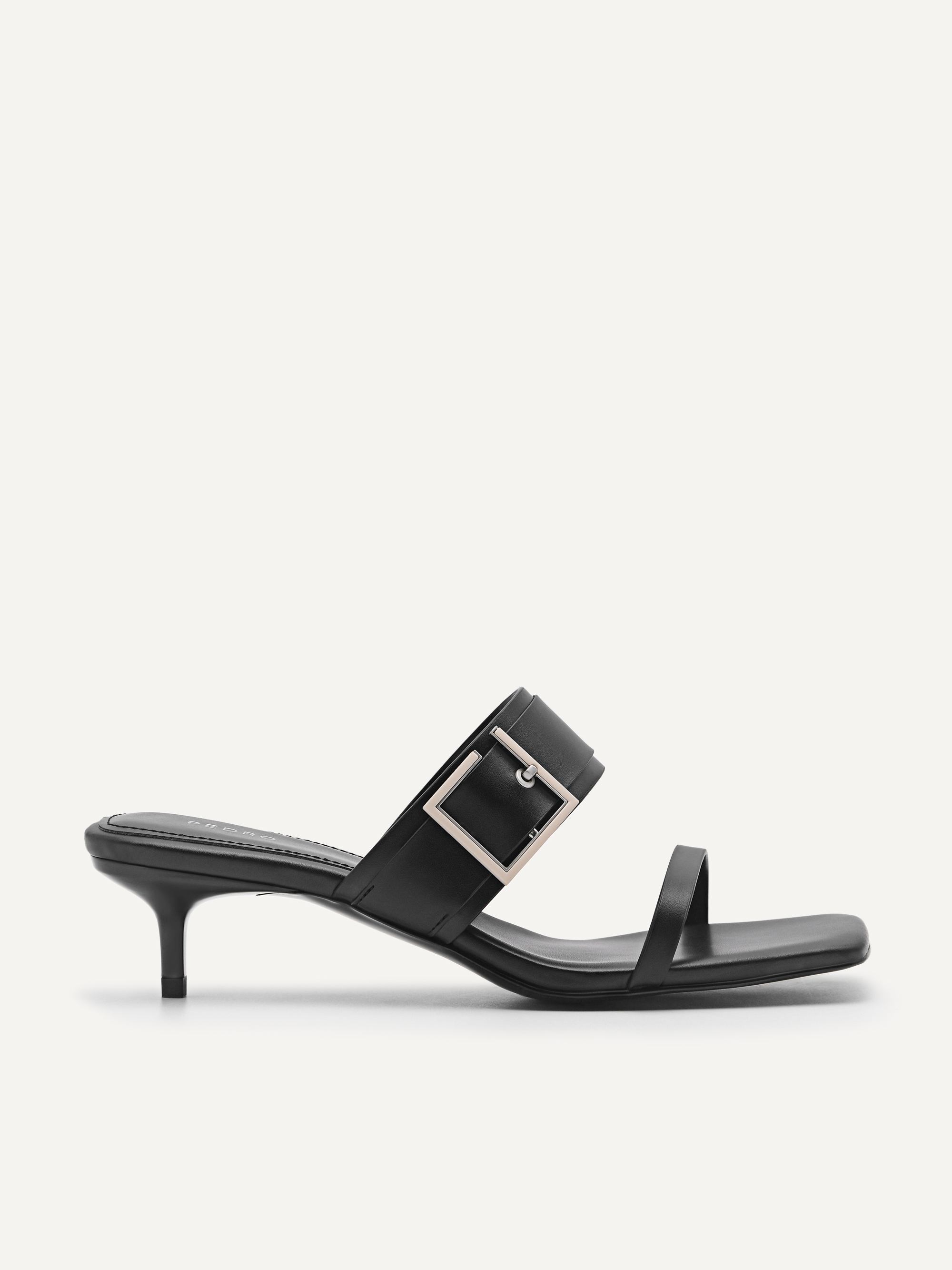 Black Double Strap Heeled Sandals 