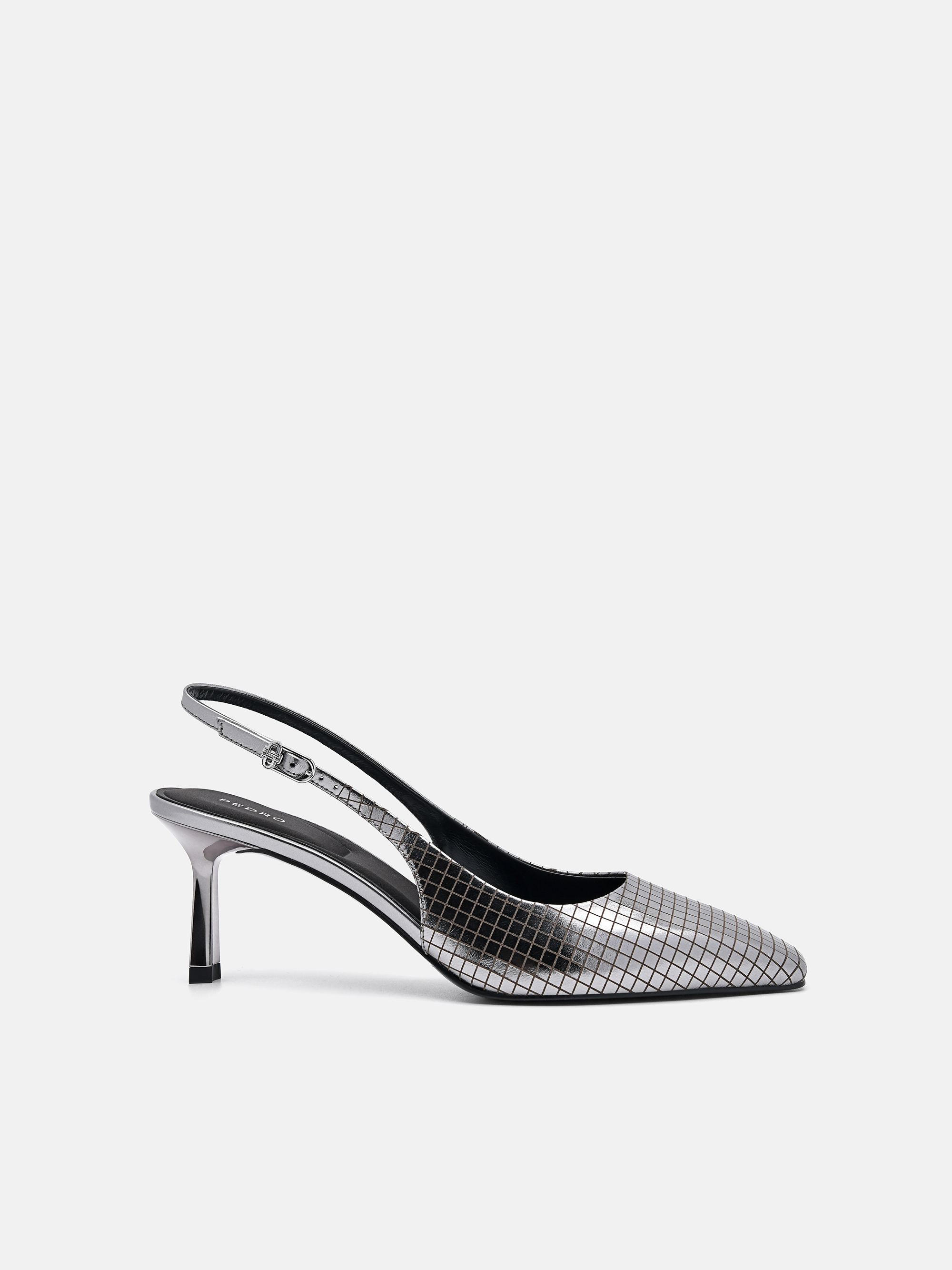 Pewter Metallic Leather Slingback Heel Pumps - PEDRO US