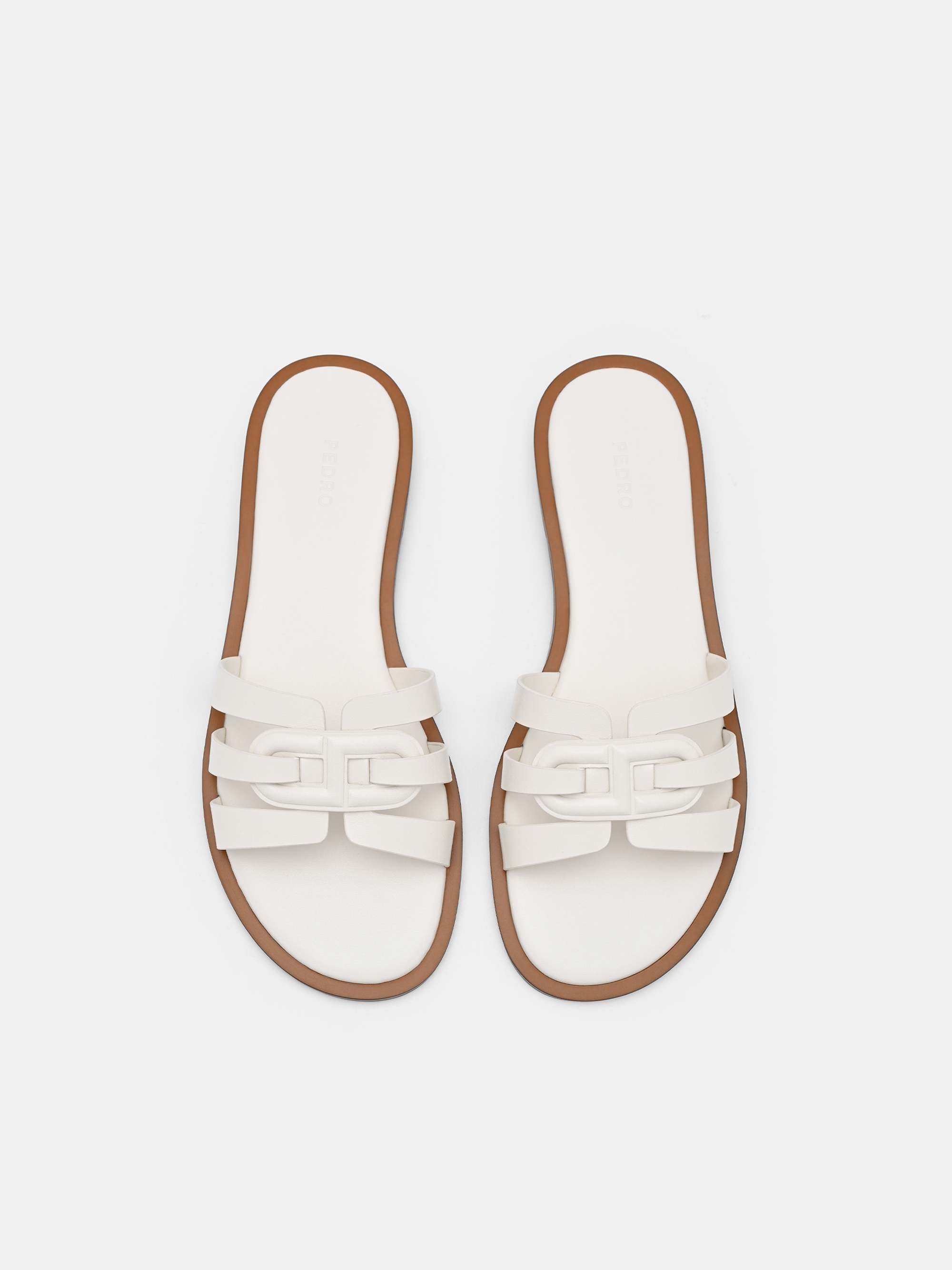 Chalk Carmel Leather Slide Sandals - PEDRO International