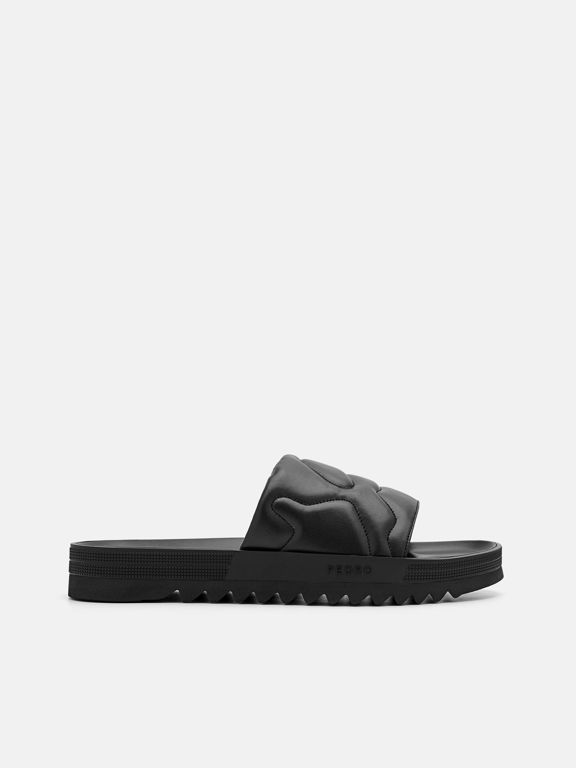 Black Quilted Slide Sandals - PEDRO US