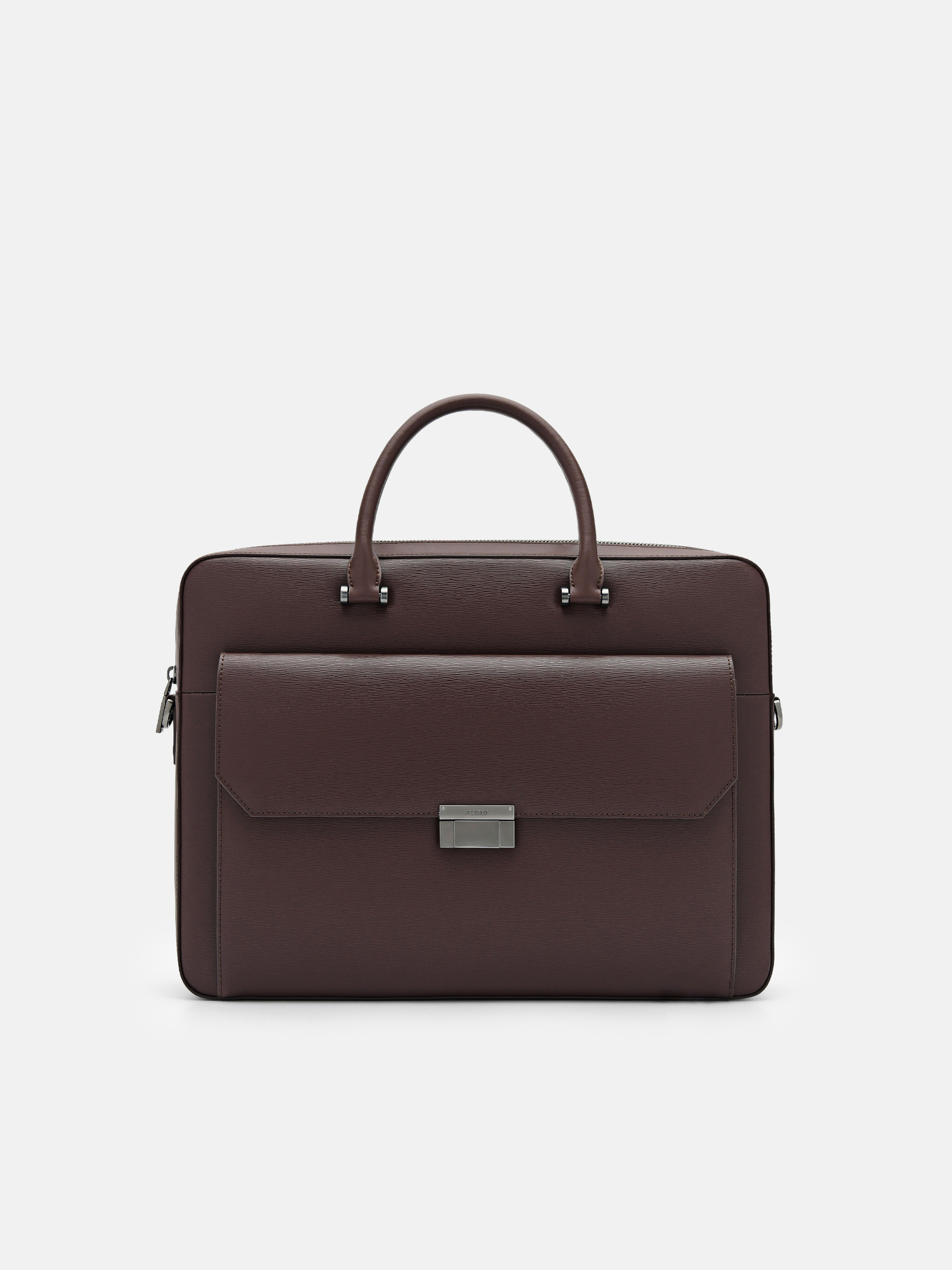 Dark Brown Henry Textured Leather Briefcase - PEDRO SG