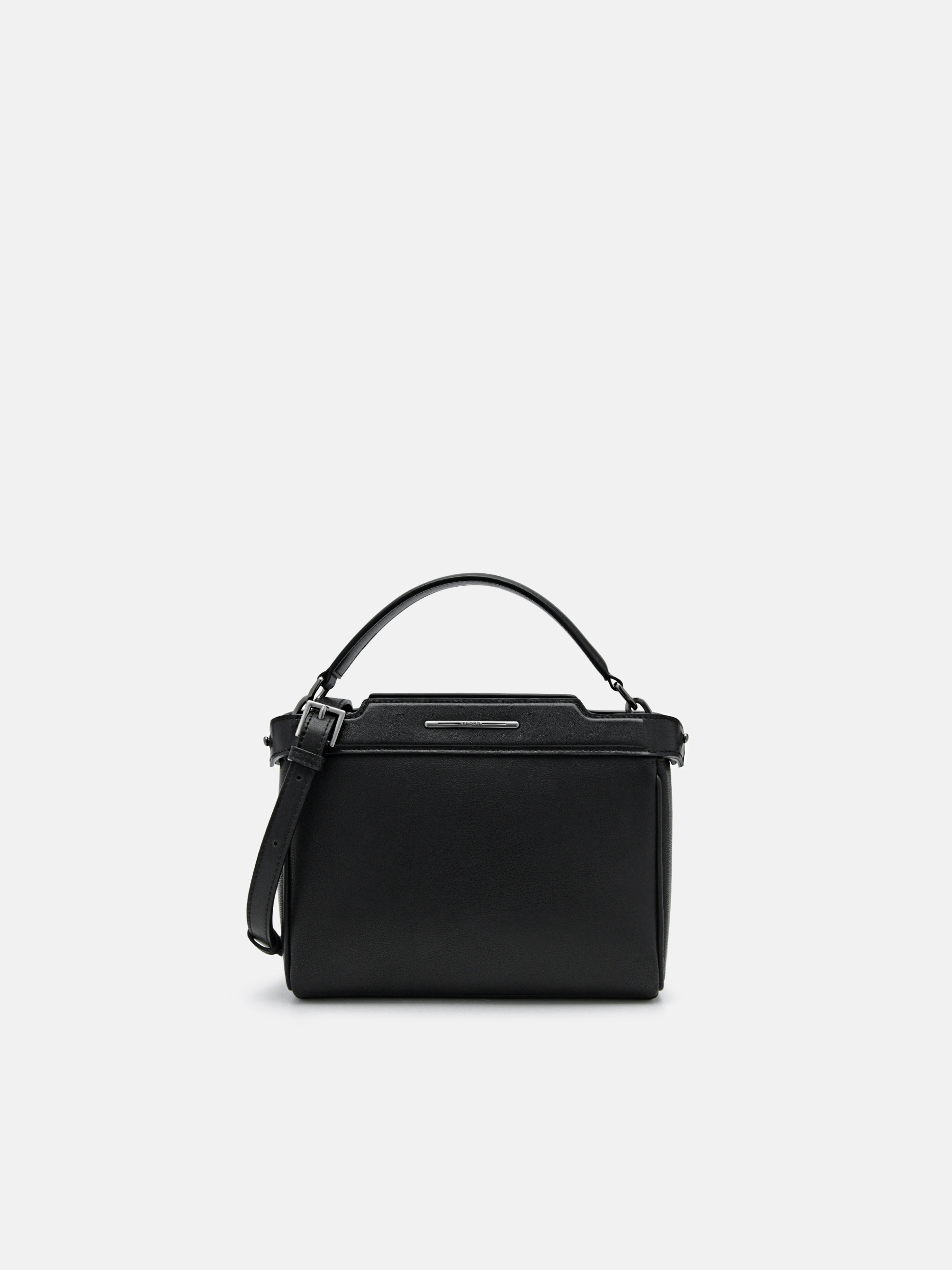 Black Leather Structured Sling Bag - PEDRO SG