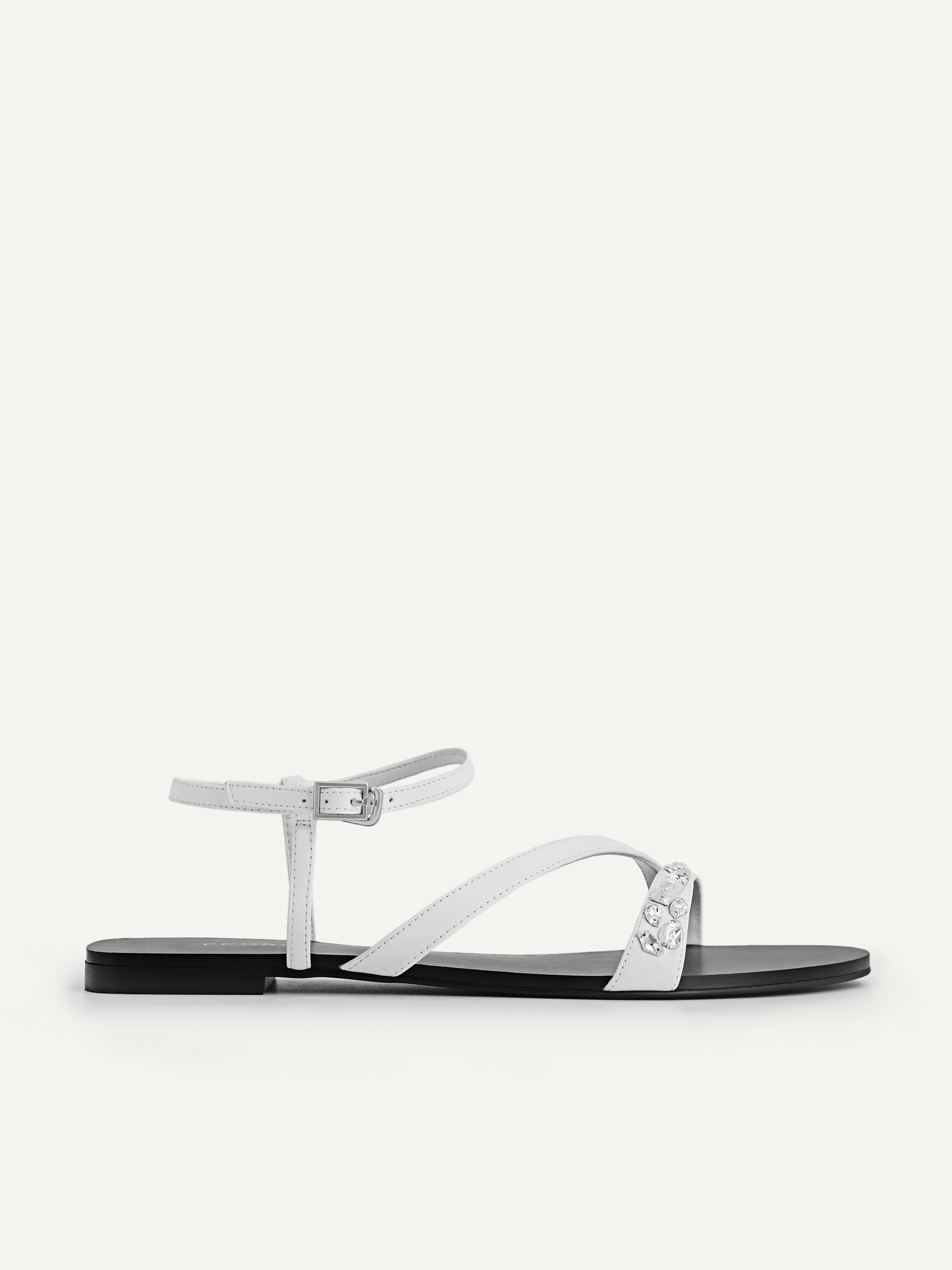 White Embellished Satin Strappy Sandals 