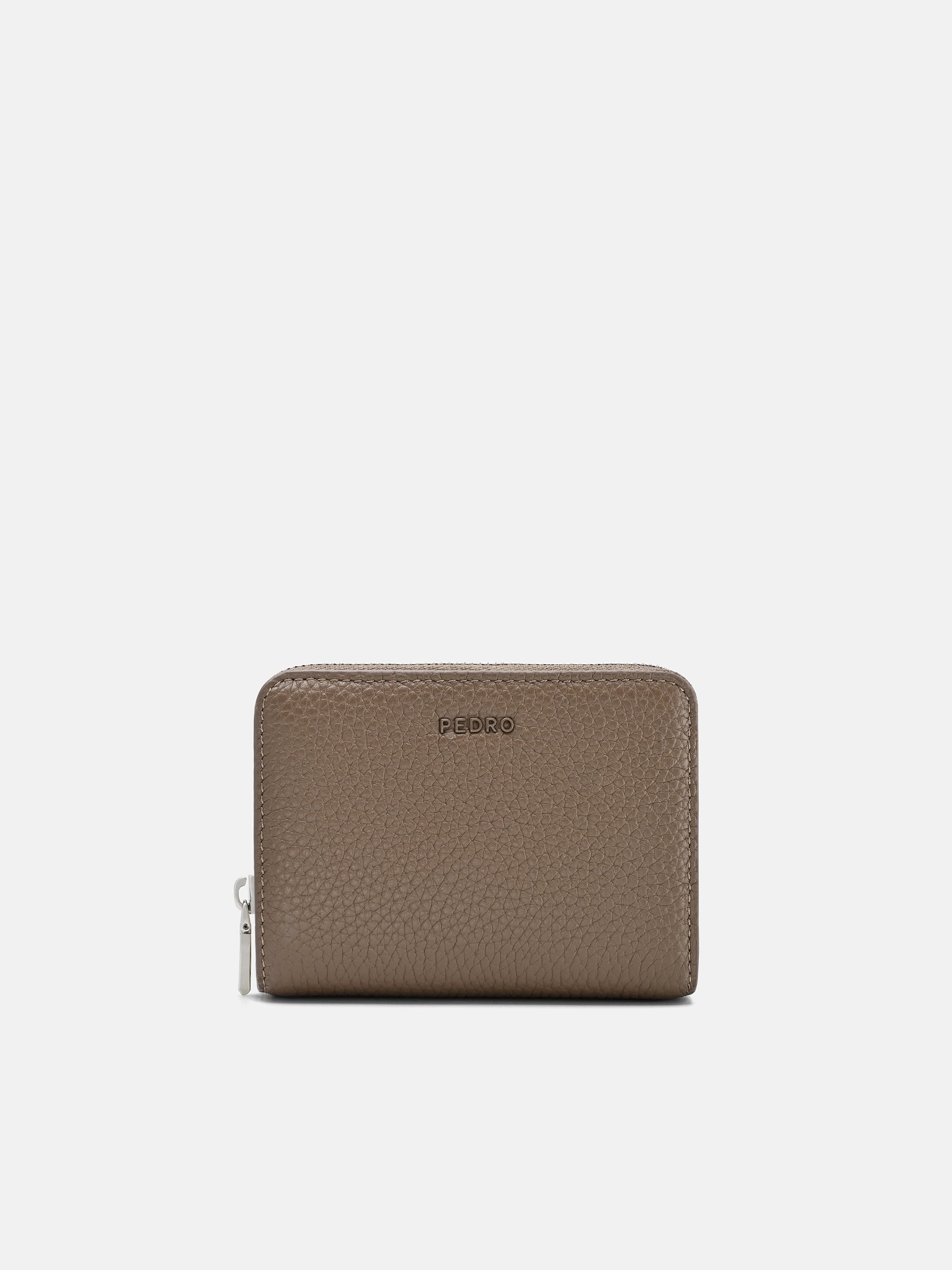 Dark Taupe Tumbled Leather Bi-Fold Zip Wallet - PEDRO US